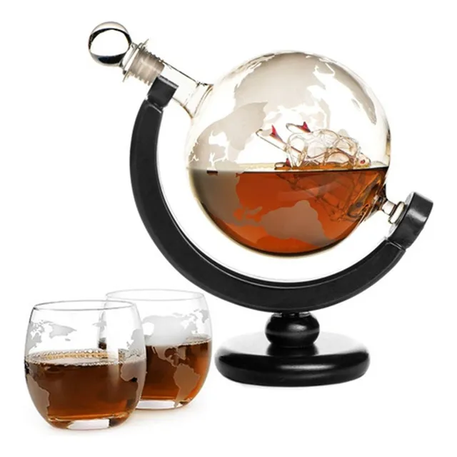 Juego Decantador De Whisky 850 Ml Y 2 Vasos De Vidrio 450 Ml