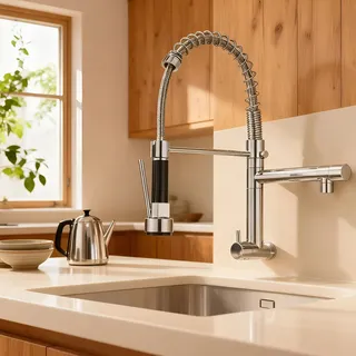 Torneira De Cozinha Monocomando Extensível 360°aço Inoxidáve Acabamento Parede Cor Prateado
