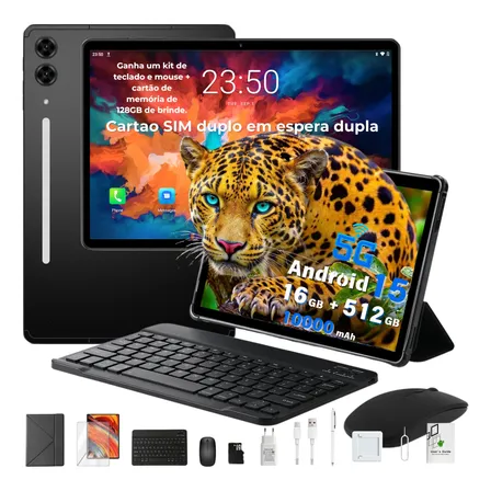Tablet S10 Android 15 Dual Sim 5g 16gb+512gb+128gb 10000mah Cinza