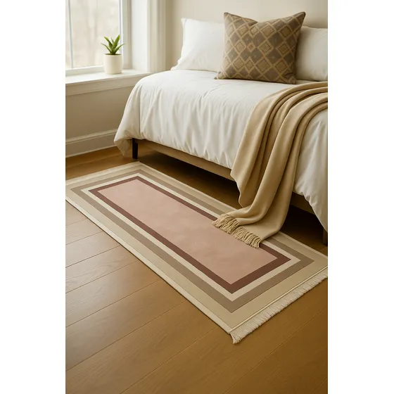 Alfombra Pasillera Baja De Cama Con Diseño Moderno Beige 1.8 M 80 Cm Geométrico Beige