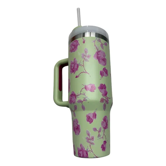Vaso Termico Quencher Flores Acero Inox Con Sorbete 1200ml
