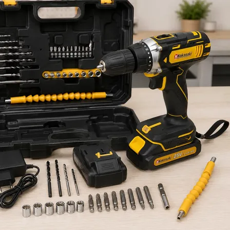 Parafusadeira Furadeira 25v Sem Fio Kit Completo Preto 127/220v 50/60hz