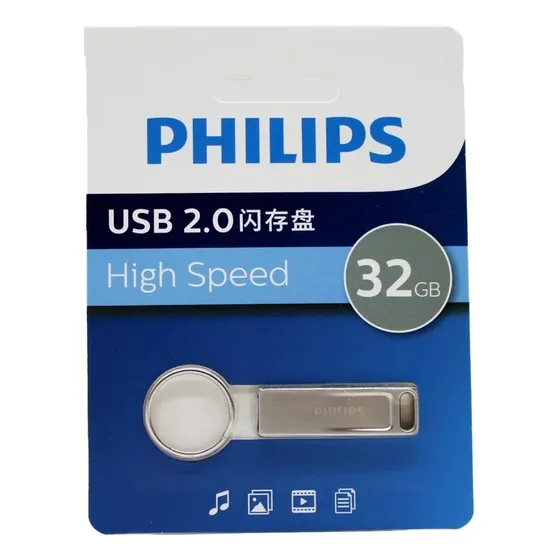 Pendrive Philips 32gb Flash Fm21 Usb 2.0 Metal Musica Video