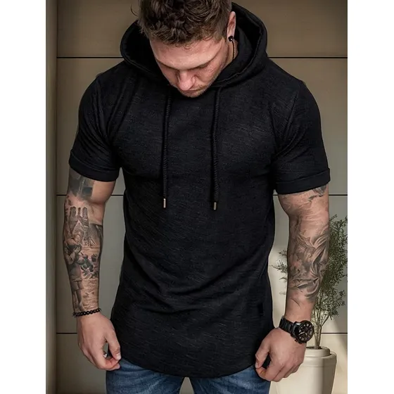 Playera Casual Manga Corta Con Capucha Slim Fit Hoodie Str