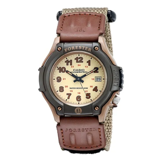Reloj Casio Forester Ft500 Extensible Lona - Fechador, Luz Color de la correa Café