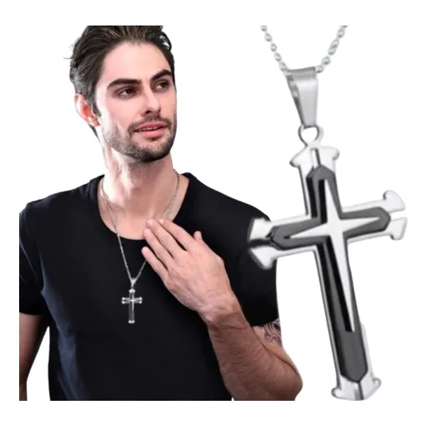 Collar Colgante Con Dije De Cruz Cristiano Para Hombre