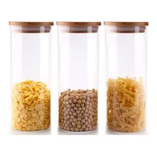 Kit 3 Potes Herméticos 2l Mantimentos Redondo Tampa Bambu Kit 3 Potes Herméticos 2l Mantimentos Redondo Tampa Bambu