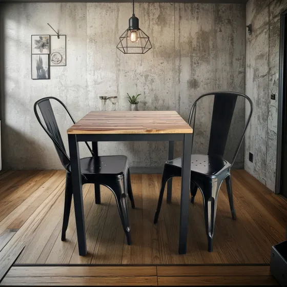 Mesa 60x60 Con 2 Sillas Tolix Para Cafetería Y Restaurante