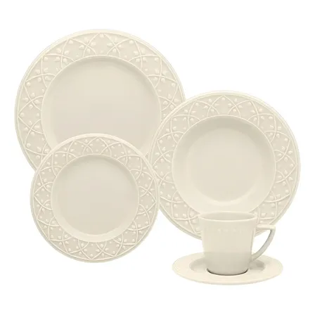 Jogo De Jantar E Chá Oxford Mendi Marfim De Cerâmica Com 20 Peças Bege Marfim