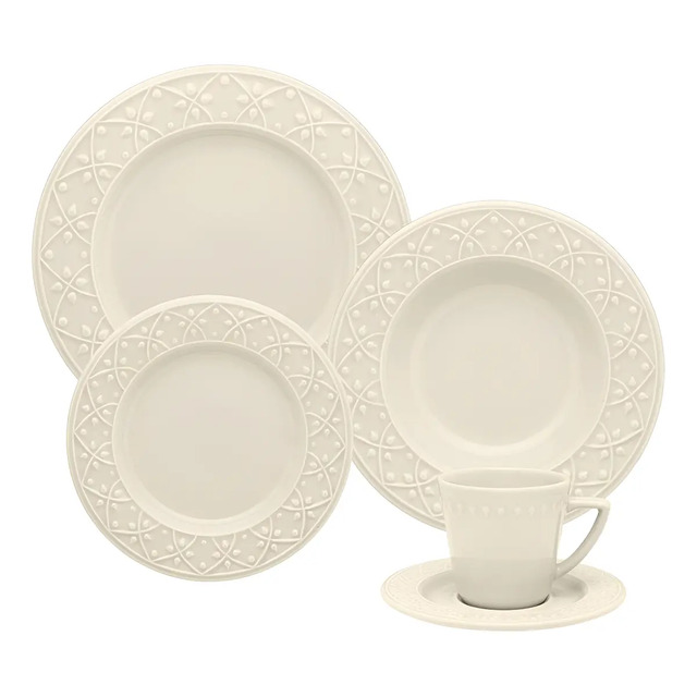 Jogo De Jantar E Chá Oxford Mendi Marfim De Cerâmica Com 20 Peças Bege Marfim