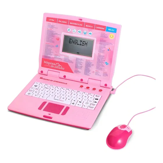 Computadora Didáctica Infantil Fantastic Toys Rosa Bilingüe Español/Inglés 130 Actividades Educativas con Mouse Cable de Energía Teclado