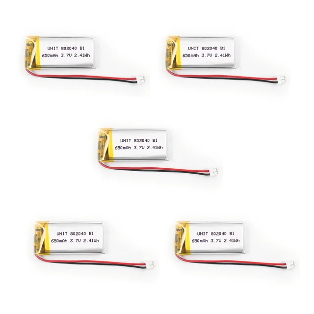 5 Piezas Batería Recargable Lipo 3.7v 650ma 802040