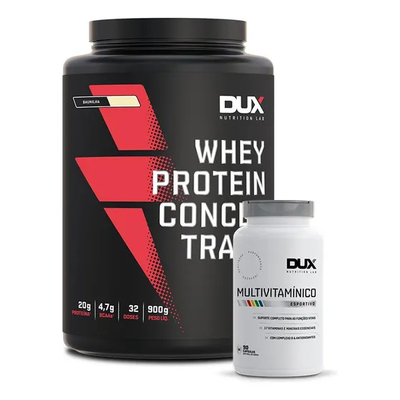 Dux Nutrition Whey Protein Concentrado 900g + Multivitamínico Sabor Cappuccino
