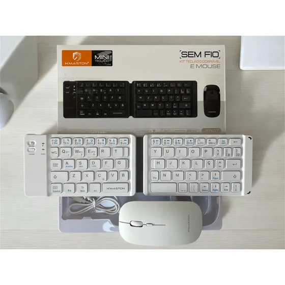 Kit Teclado Dobrável E Mouse Sem Fio - Ultra Fino E Leve