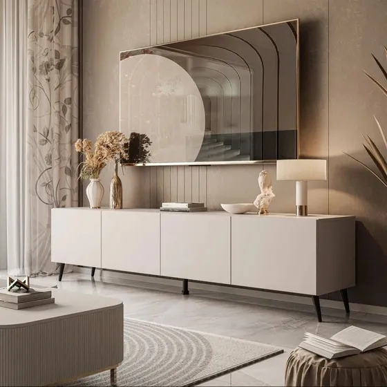 Mueble Rack Modo Tv Led 1.60mts Moderniza Tu Living Blanco Con Patas
