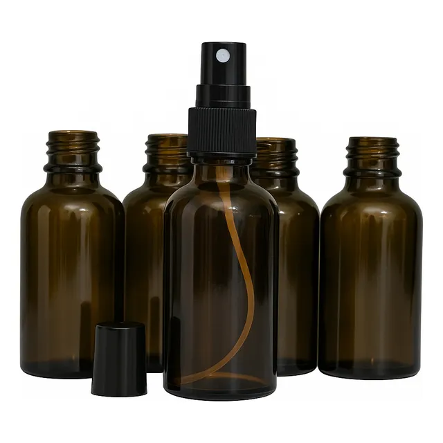 10 Frascos De Vidro Âmbar 50 Ml Com Válvula Preta