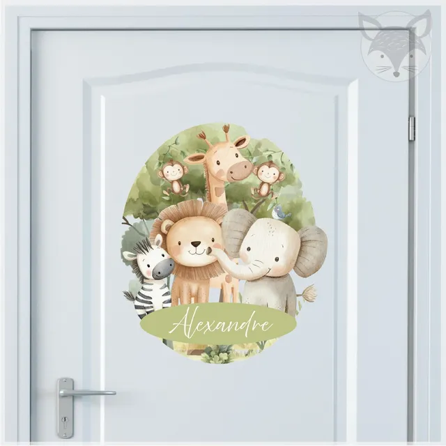 Vinilo Infantil Nombre Para Puerta Selva Jungla Animales