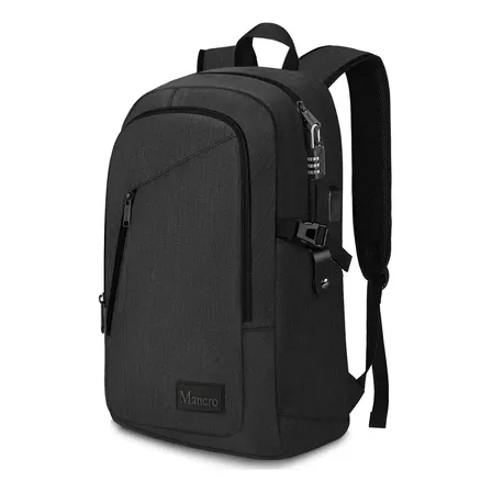Mochila Escolar Mochila De Viaje Mochila Hombre Mochila Mujer 35l Estudiante Impermeable Con Candado Antirrobo Mancro Negro Liso