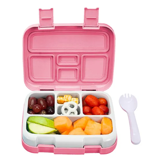 Redlemon Lonchera para Niños Tipo Bento Box de 5 Divisiones, Sellado Hermético Antiderrames, con Recipiente para Comida Desmontable, Incluye Tenedor-Cuchara