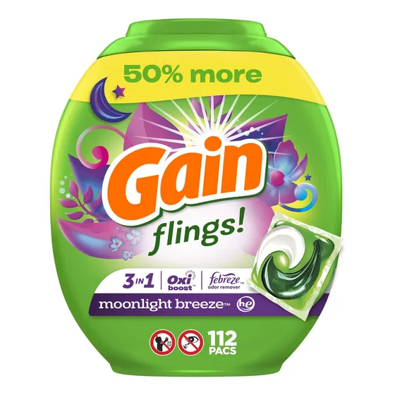 Detergente Para Ropa, Paquetes De Jabón Gain Flings, 112 Uni