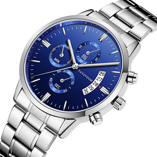 Reloj De Acero Inoxidable Azul Negro Plateado Para Hombre Reloj De Acero Inoxidable Azul Negro Plateado Para Hombre