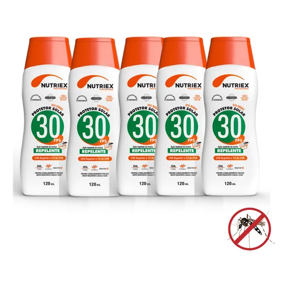Kit 5 Protetor Solar Fator 30 Fps Repelente Proteção 120 Ml