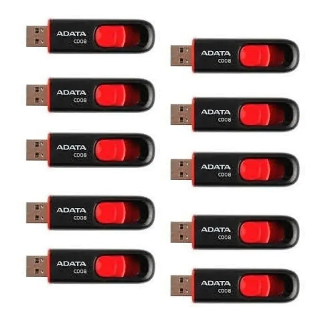 Kit De 10 Memorias Usb Adata C008 16gb 2.0 Negro Y Rojo