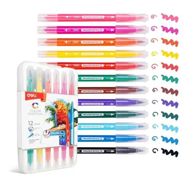 Plumones Lettering Doble Punta /fino Marcadores Deli 12pza