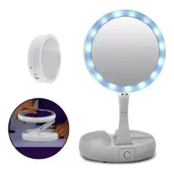 Espejo De Maquillaje Led Tocador Luz Doble Cara Aumento