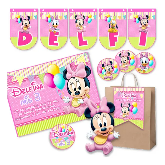 Kit Imprimible Minnie Bebe Con Candy Bar 100% Editable