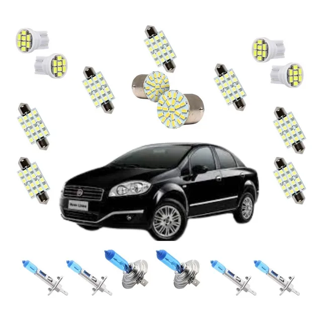 Kit Lampada Super Branca E Led's Farol + Milha Fiat Linea