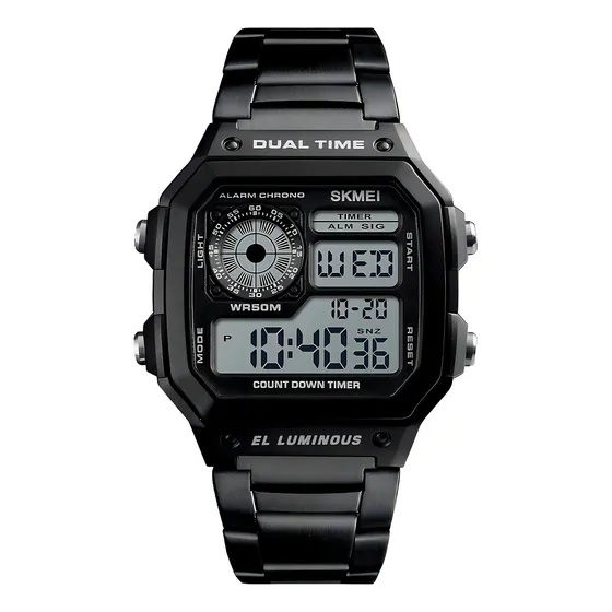Reloj pulsera digital Skmei 1335 con correa de acero inoxidable color negro