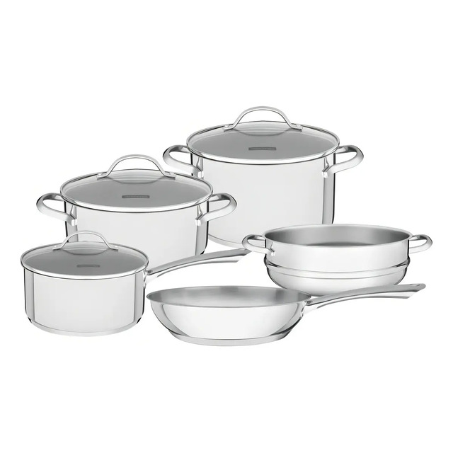 Jogo De Panelas Tramontina Una Inox Tampa De Vidro 5 Peças Cinza Jogo De Panelas Tramontina Una Inox Tampa De Vidro 5 Peças Cinza