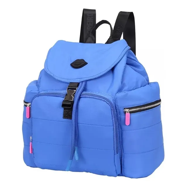Mochila Mujer Las Oreiro Urban Acolchada Bolsillos Laterales Color Azul Diseño De La Tela Liso
