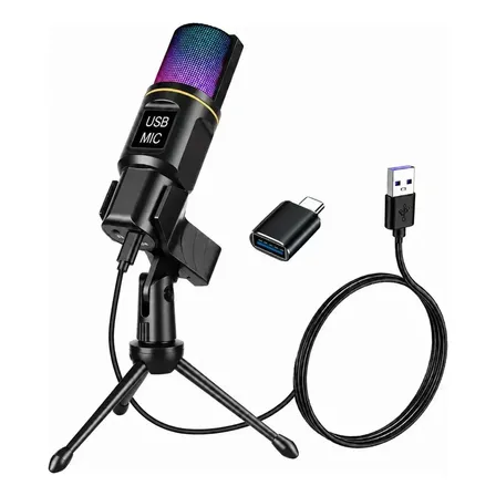 Micrófono Condensador Para Pc Gamer Stream Con Usb Rgb