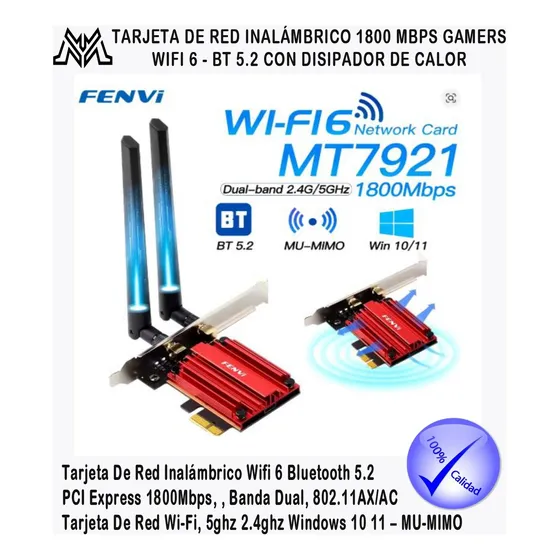 Tarjeta De Red Inalámbrico Wifi 6 Bluetooth 5.2 Ax1800 Mbps