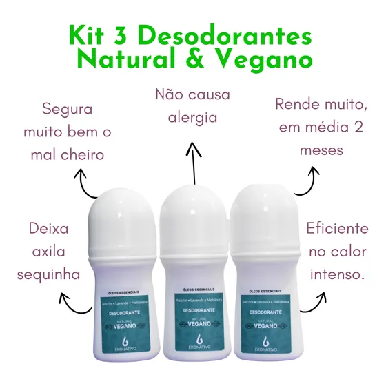 Kit 3 Desodorantes Rollon C/ Melaleuca Lavanda 100% Natural