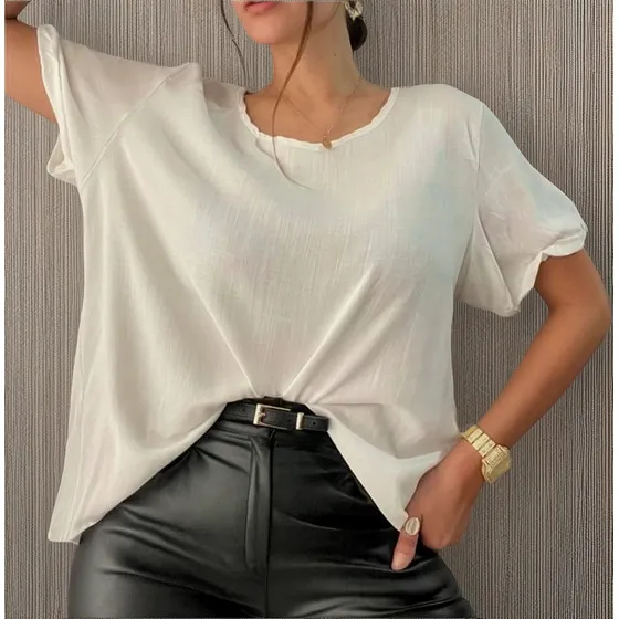 Remera Oversize Remeron Cuello Redondo De Lino Colores Moda
