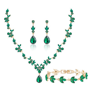 Mujer Set Joyería Pedrería Fiesta Boda Collar Arete Pulsera Mujer Set Joyería Pedrería Fiesta Boda Collar Arete Pulsera