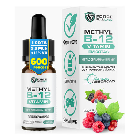 Vitamina B12 Metilcobalamina Sublingual Liquida Em Gotas 414% Vd 100% Pura Vegan 30ml - Force Full Labz Vitamina B12 Metilcobalamina Sublingual Liquida Em Gotas 414% Vd 100% Pura Vegan 30ml - Force Full Labz