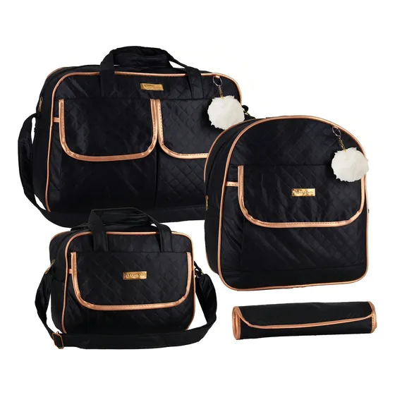 Kit Bolsa Bebê Saída Maternidade Com Mochila Menina/menino Cor Preto Desenho do tecido Matelassê
