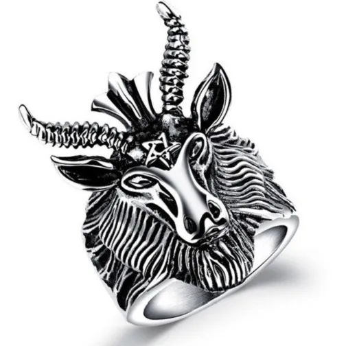 Anel Aço Inox Baphomet Black Metal Maçon Templario Demonio