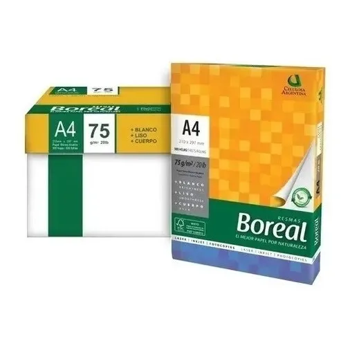 Kit 5 Resmas Boreal A4 75gr  21x29,7  Papel Blanco Alcalino