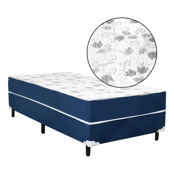 Cama Box Conjugado Solteiro Ortopédico Suede Azul