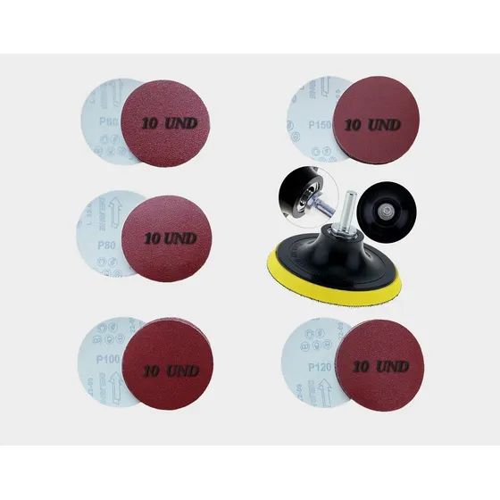 Disco Respaldo Velcro 4 1/2'' + 50 Lijas, 60/80/100/120/150.