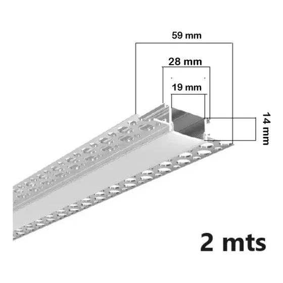 Perfil Para Cinta Led Para Empotrar En Drywall - 2 Metros