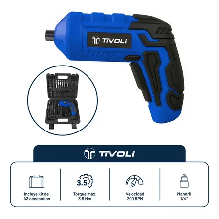 Tivoli destornillador eléctrico 4 V con kit de 43 piezas