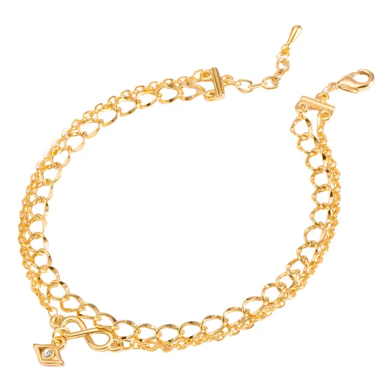 Pulsera En Baño De Oro Para Tobillo De Doble Cadena Con Dije