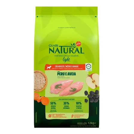 Ração Seca Cão Adulto Light Guabi Natural 12kg Peru Aveia
