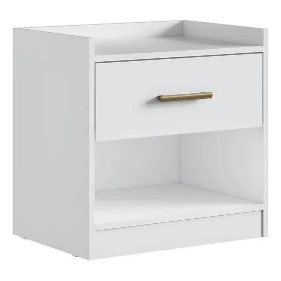 Mesa De Luz Madera - 1 Cajon - Blanca - He 1722 Color Blanco